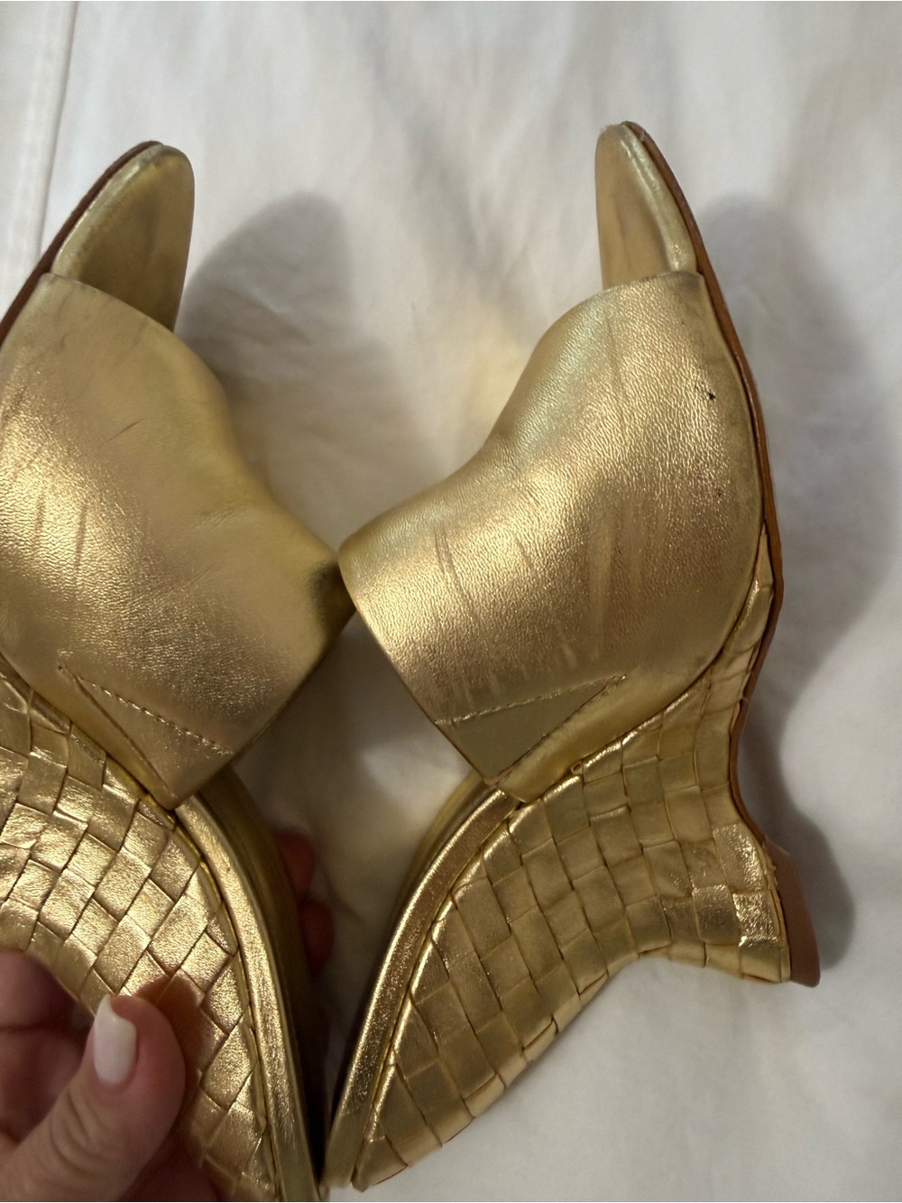 SCHUTZ Metallic Gold Woven Wedge Slide Mules - Picture 5 of 9
